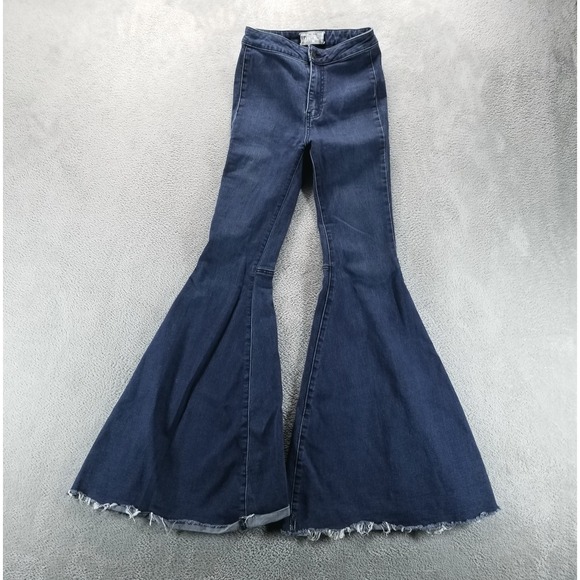 We The Free Denim - We The Free Jeans Womens 24 Blue Bell Bottom Flare High Rise Hippie 70s Denim